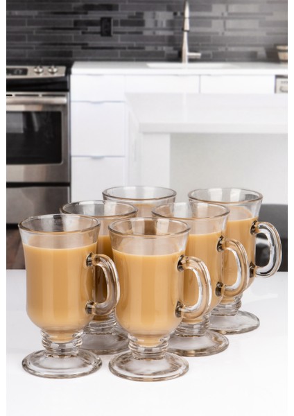 6 Adet Ayaklı Kulplu Ithal Irısh Model Latte Sıcak Çikolata Sahlep Bardağı fiyatları