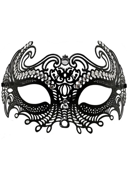 Bfs Siyah Renk Lazer Kesim Üzeri Kristal Taşlı Metal Balo Parti Venedik Maskesi modelleri