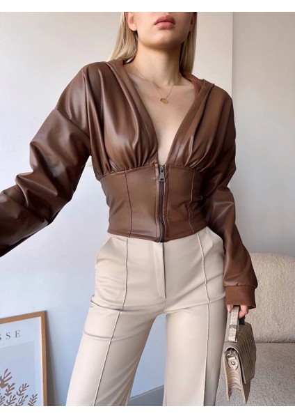 Techmrt Kapşonlu Yarım Fermuarlı Ceket Kahve H24116 (Beden: M) fiyatları