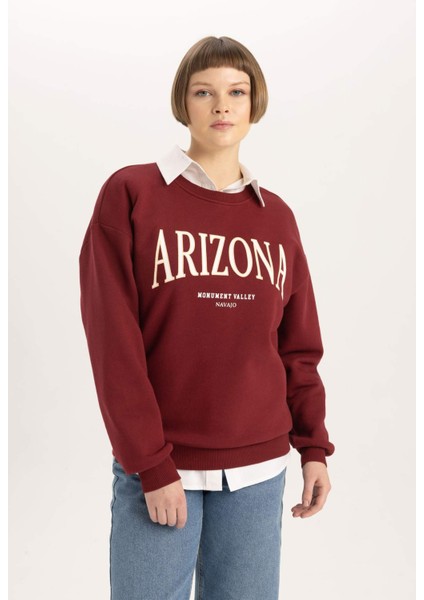 Relax Fit Bisiklet Yaka Üniversite Baskılı Kalın Kumaş Sweatshirt C1927AX23WN