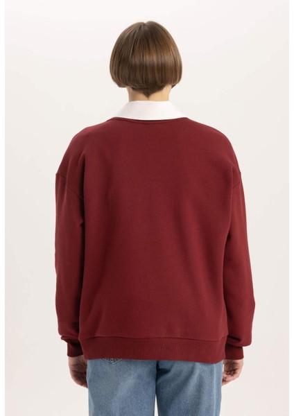 Relax Fit Bisiklet Yaka Üniversite Baskılı Kalın Kumaş Sweatshirt C1927AX23WN