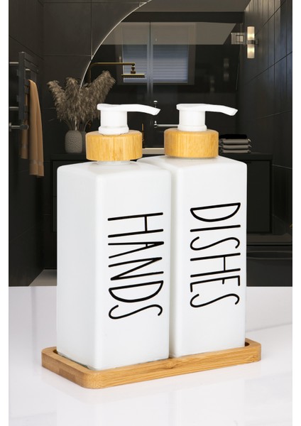 2'li Bambu Altlıklı Bambu Pompalı Kare Cam Sabunluk Deterjanlık 350 ml modelleri