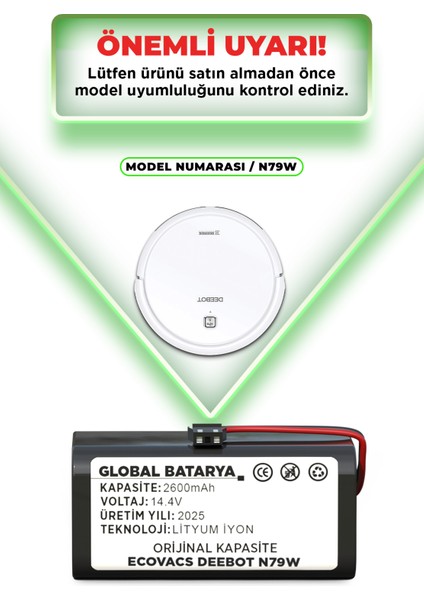 Ecovacs Deebot N79W Uyumlu Akıllı Robot Süpürge Bataryası 14.4V 2600mAh Pil Li-ion (Orijinal Kapasite) indirimleri