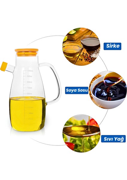 Cam Yağdanlık 2’li Set – 900 ml Ölçekli Bambu Kapaklı