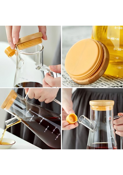 Cam Yağdanlık 2’li Set – 900 ml Ölçekli Bambu Kapaklı