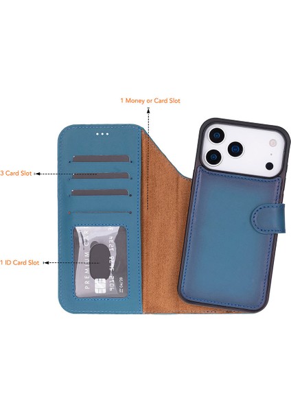 iPhone 17 Çıkarılabilir Hakiki Deri Cüzdan Kılıf-Mavi fırsatları