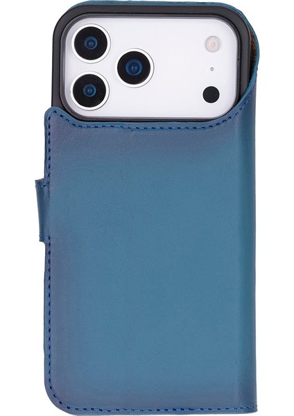 iPhone 17 Çıkarılabilir Hakiki Deri Cüzdan Kılıf-Mavi