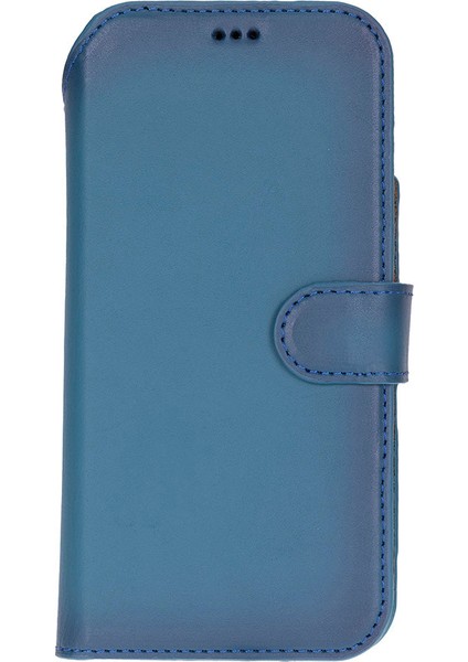 iPhone 17 Çıkarılabilir Hakiki Deri Cüzdan Kılıf-Mavi