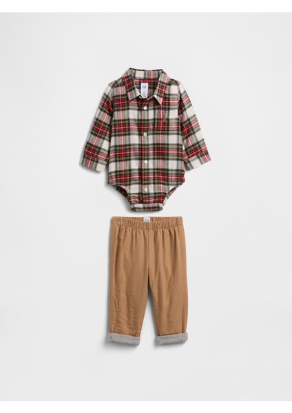 Bebek Çok Renkli Flannel Two-Piece Outfit Set