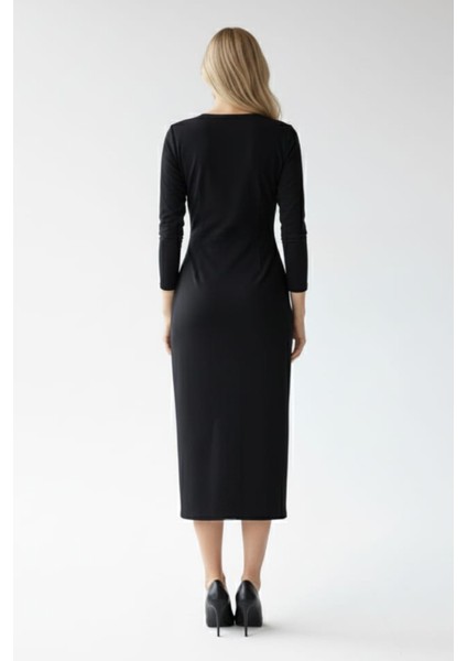 Kadın Kruvaze Yakalı Yırtmaçlı Midi Elbise fırsatları