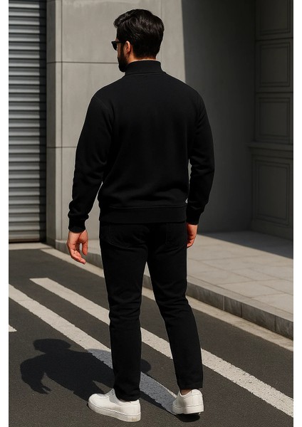 Erkek Trend Oversize Siyah Fermuarlı Sweatshirt indirimleri