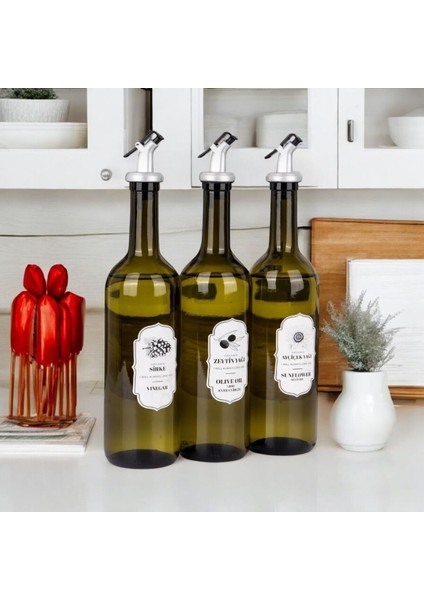 3'lü Cam Yağdanlık Seti Başlıklı Sirke Zeytinyağı Ayçiçekyağı Şişesi Yağlık 750 ml fiyatları