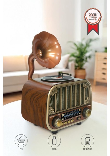 D76 Ahşap Nostaljik Bluetooth Hoparlör – Radyo, Usb/tf, Aux, Speaker