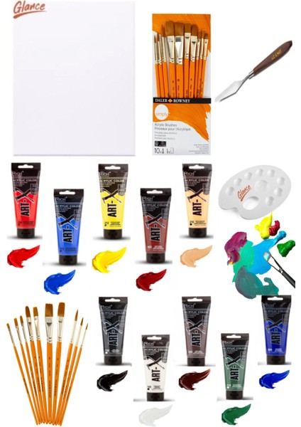 Şövale Art-X Akrilik 118ML 10"lu 35X50 Tuval Daler Rowney Fırçalar Sentetik Snat Fırça Seti 10'lu fiyatları