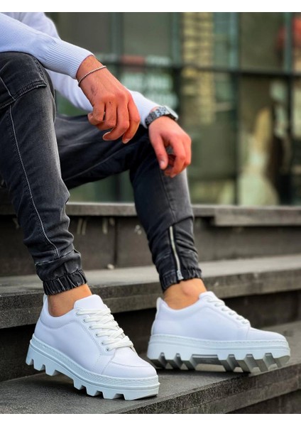 Techmrt KB-056 Kuback Beyaz Cilt Beyaz Yüksek Taban Günlük Spor Ayakkabı (Numara: 44)