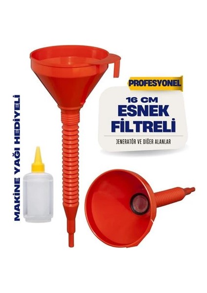 Bfs Süzgeçli Yakıt Boşaltma Hunisi 16 cm Esnek Hortumlu Filtreli Huni – Jeneratör, Motor ve