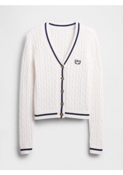 Kadın Beyaz %100 Pamuk Cable Örgü Crop Gap Logo Hırka fiyatları