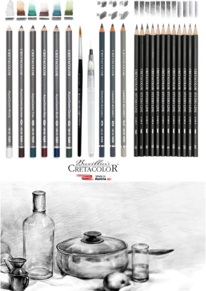 Cretacolor6'lı Aquarell Sulandırılabilir Fırçalı Cretacolor Studioline 12'li Dereceli Kalem Seti