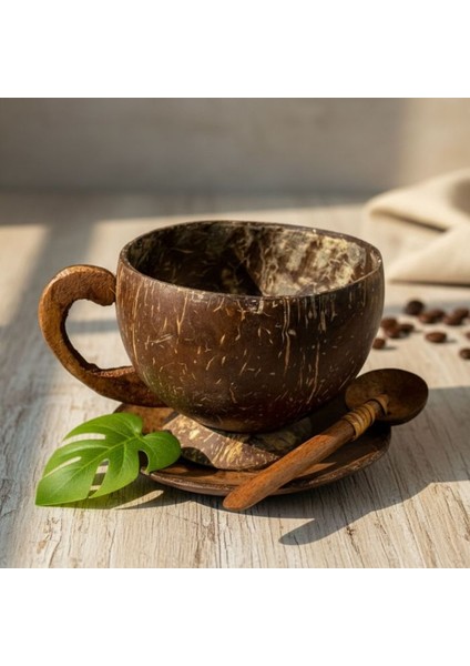 5399 El Yapımı Dekoratif Hindistan Cevizi Fincan Seti