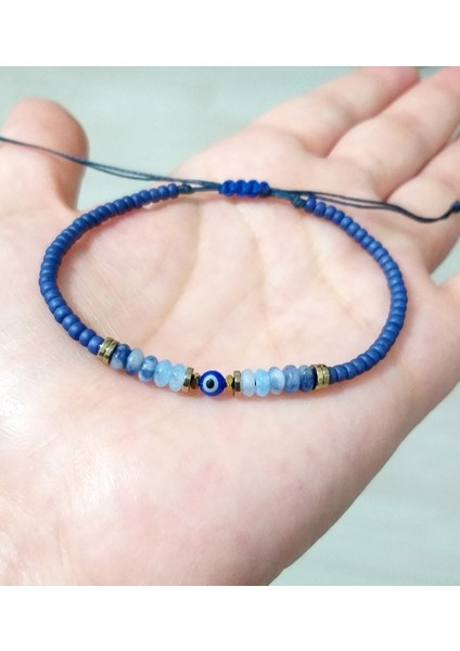 Sodalit Akuamarin Hematit Doğaltaşlı Nazar ve Miyuki Round Boncuklu Unisex Bileklik