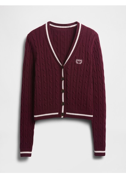 Kadın Bordo %100 Pamuk Cable Örgü Crop Gap Logo Hırka fiyatları