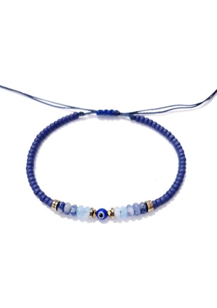 Sodalit Akuamarin Hematit Doğaltaşlı Nazar ve Miyuki Round Boncuklu Unisex Bileklik modelleri