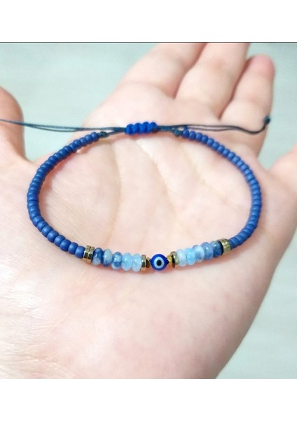Sodalit Akuamarin Hematit Doğaltaşlı Nazar ve Miyuki Round Boncuklu Unisex Bileklik indirimleri
