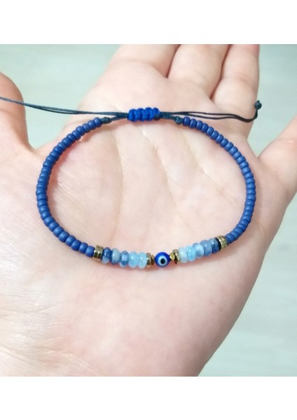 Sodalit Akuamarin Hematit Doğaltaşlı Nazar ve Miyuki Round Boncuklu Unisex Bileklik