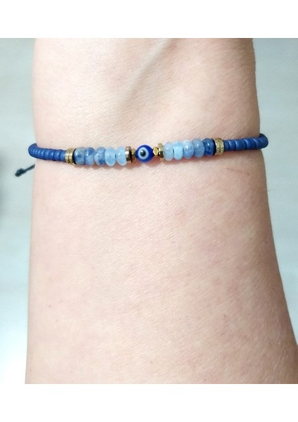 Sodalit Akuamarin Hematit Doğaltaşlı Nazar ve Miyuki Round Boncuklu Unisex Bileklik