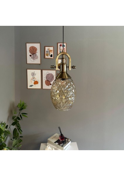 Veltro Cam Bal Rengi Tekli Avize Gemici Eskitme Başlık Retro Sarkıt Lamba Salon Aydınlatma