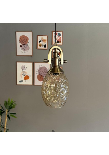 Veltro Cam Bal Rengi Tekli Avize Gemici Eskitme Başlık Retro Sarkıt Lamba Salon Aydınlatma