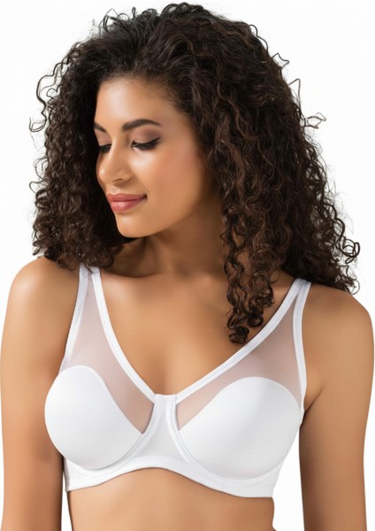 9200 Linda Tül Detaylı Toparlayıcı Soft Sütyen Beyaz