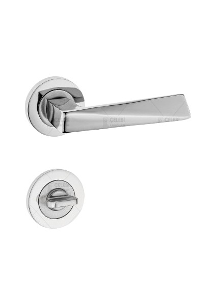 Piramit Kol Yuvarlak Rozetli Nikel Saten Wc Kapı Kolu