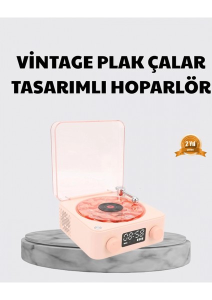 3-Ü-1 Gece Işığı Bluetooth Hoparlör ve Dijital Saat Vintage Plak Çalar Tasarımlı