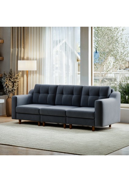 Robin Modüler Üçlü Koltuk - Kadife - Gri