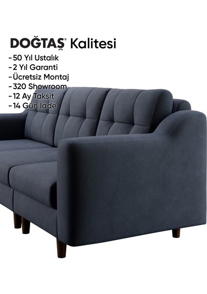 Robin Modüler Üçlü Koltuk - Kadife - Gri