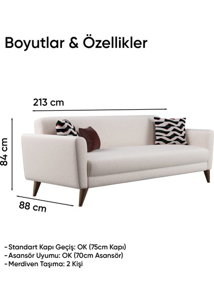 Mona Line Üçlü Koltuk - Krem