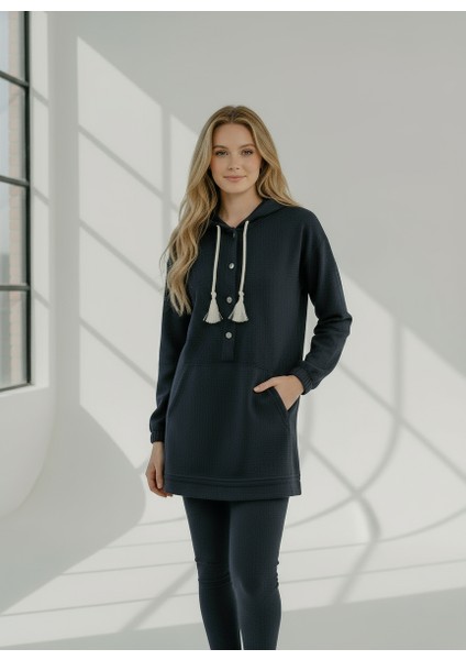 Üç Iplik Şardonlu Oversize Düğmeli Penye Tunik