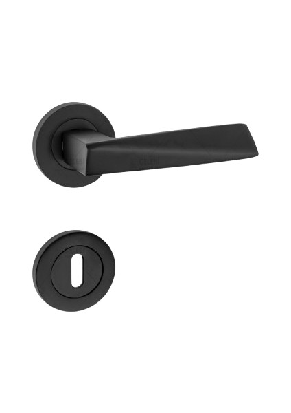 Piramit Kol Yuvarlak Rozetli Siyah Oda Kapı Kolu