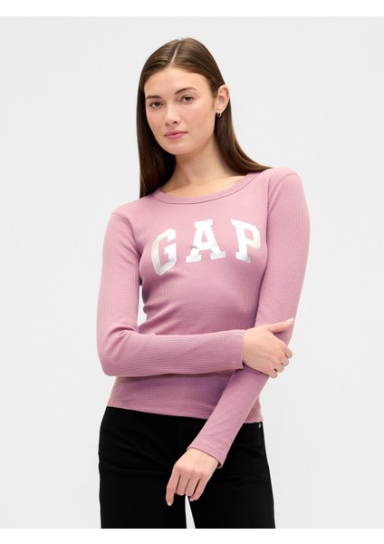 Kadın Pembe Gap Logo Waffle-Knit T-Shirt