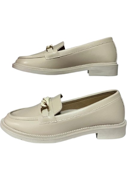 Shoes Kadın Bej Babet Loafer Makosen Cilt Günlük Ayakkabı fırsatları