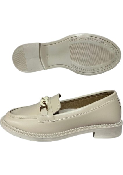 Shoes Kadın Bej Babet Loafer Makosen Cilt Günlük Ayakkabı indirimleri