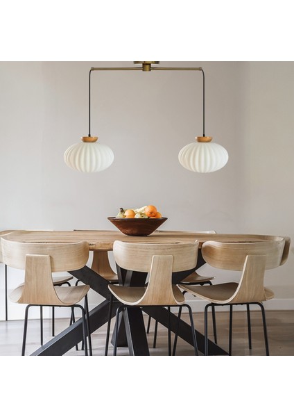 Elegant Cam Beyaz Ikili Metal Çubuk Avize Ahşap Tabak Başlık Sarkıt Lamba Salon Aydınlatma