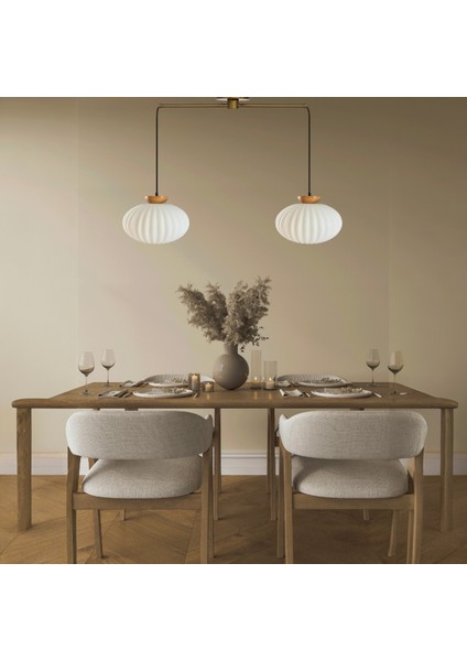 Elegant Cam Beyaz Ikili Metal Çubuk Avize Ahşap Tabak Başlık Sarkıt Lamba Salon Aydınlatma fiyatları