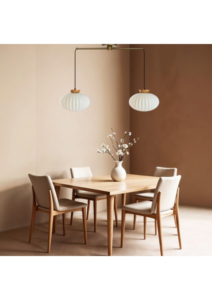 Elegant Cam Beyaz Ikili Metal Çubuk Avize Ahşap Tabak Başlık Sarkıt Lamba Salon Aydınlatma modelleri