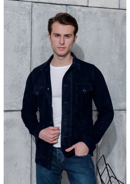 Erkek Safari Düğmeli Hakiki Deri Lacivert Süet Ceket fiyatları