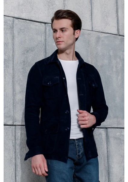 Erkek Safari Düğmeli Hakiki Deri Lacivert Süet Ceket fırsatları