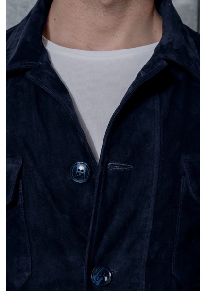 Erkek Safari Düğmeli Hakiki Deri Lacivert Süet Ceket indirimleri