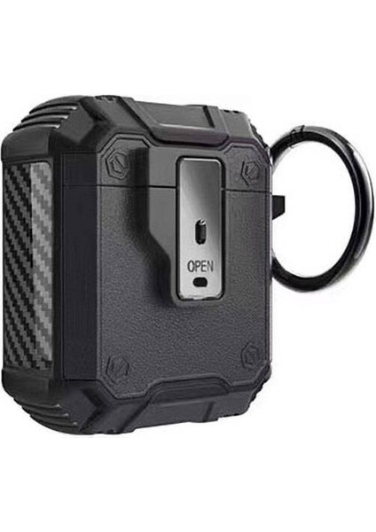 Airpods Uyumlu Inc Airbag 35 Darbelere Karşı Dayanıklı Düğmeli Kılıf-Siyah