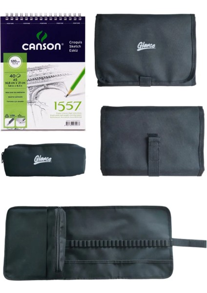 Canson A5 120 gr 40 Yaprak Defter Cepli Siyah Kalemlik 24 Bölmeli + Kalem Kutusu